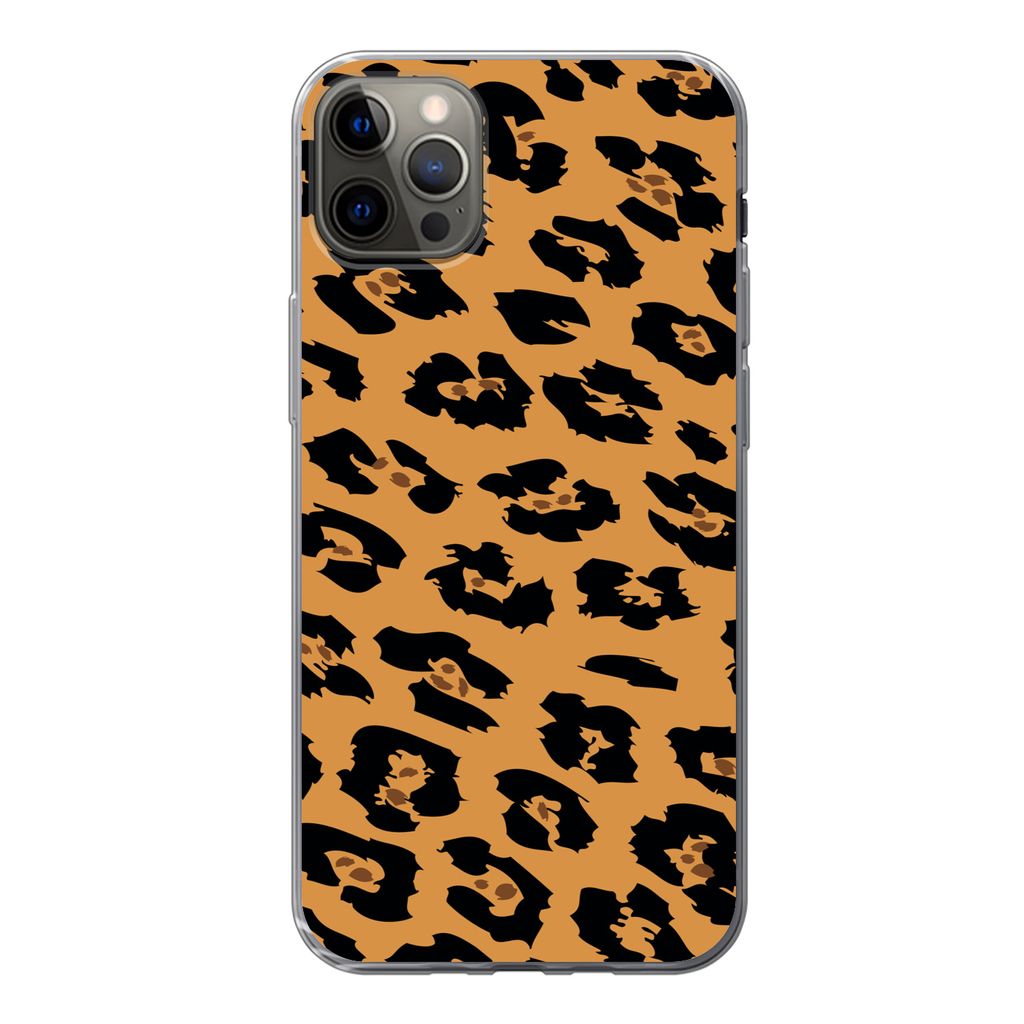 MuchoWow Handyhülle Schutzhülle Hülle für iPhone 12 Pro Max Pantherdruck - Orange - Schwarz Silikon Softcase Handy Hülle - Hartschale