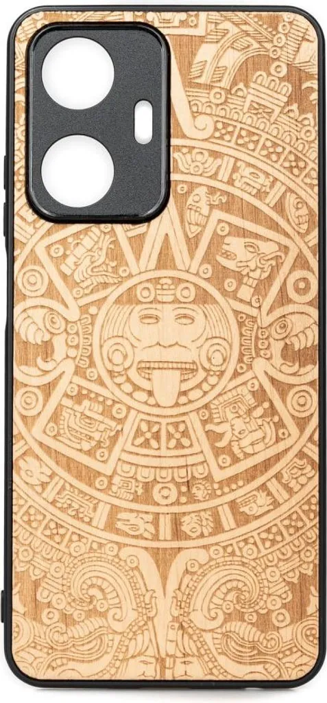 Coque en bois Bewood Realme C55 Aniegre gravure Calendrier Aztèque