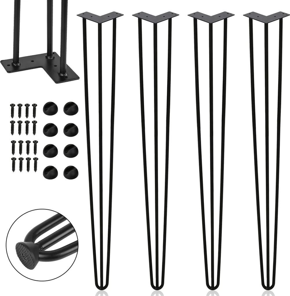 Kit 4 Pieds de Table pour Création Bureau 61cm Style Industriel Noir