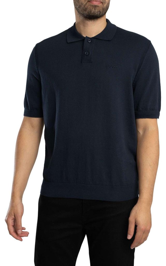 Boss Orange Poloshirt kurzarm dunkelblau einfarbig Baumwolle