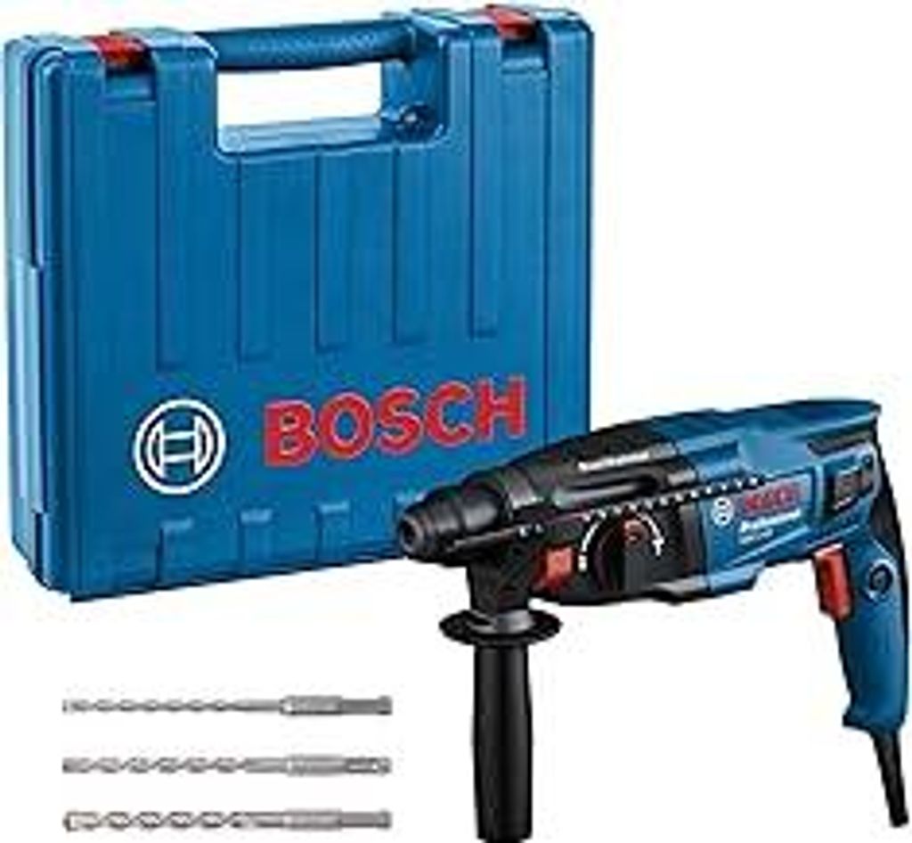 Bosch Professional Bohrhammer GBH 2-21 (mit SDS plus, inkl. 3x Drill Bit SDS plus, (6/8/10 mm), Zusatzhandgriff, Maschinentuch, Tiefenanschlag, Han...