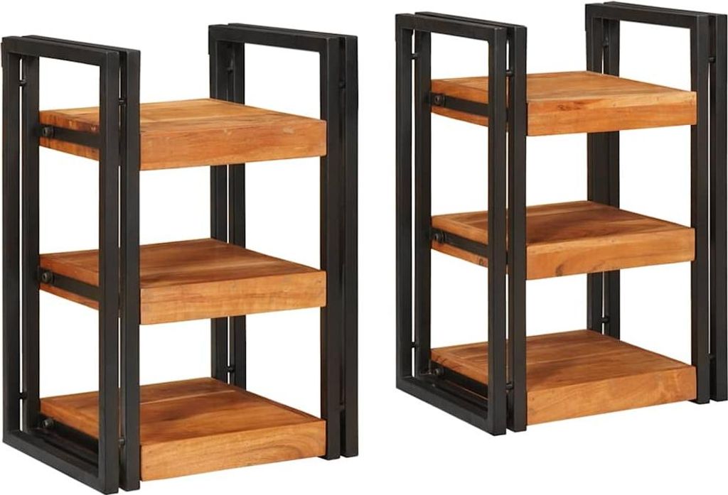 Nachttisch 2 pcs Braun und Schwarz Massivholz Akazie