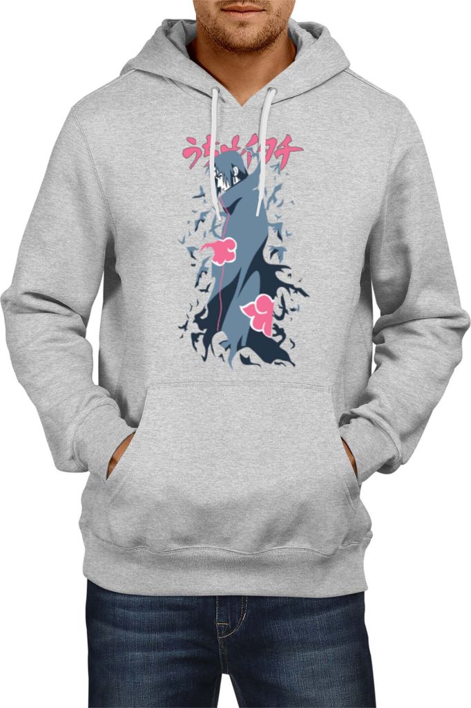 Herren Kapuzenpullover Japan Anime Manga Naruto Itachi Uchiha 01 Uchiha Brother, Man 2XL / Grau