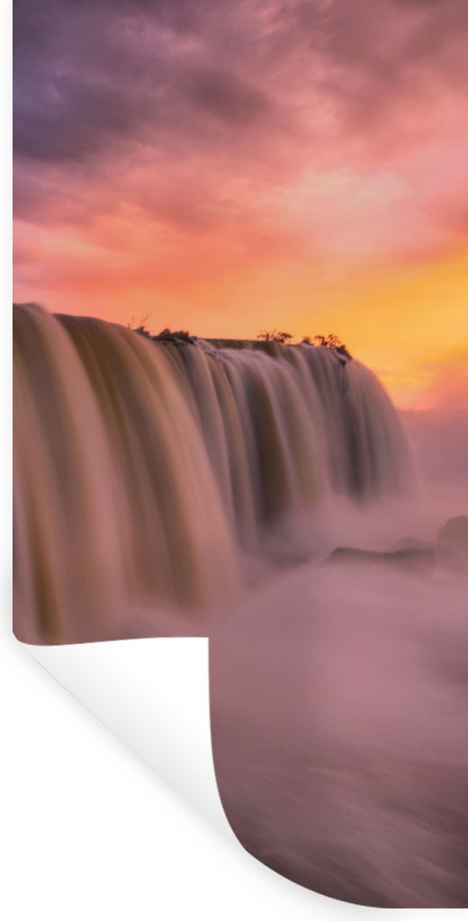 MuchoWow Wandtattoo Wandsticker Wandaufkleber Wasserfall - Sonnenuntergang - Natur 80x160 cm Selbstklebend und Repositionierbar - Sticker - Dekor...