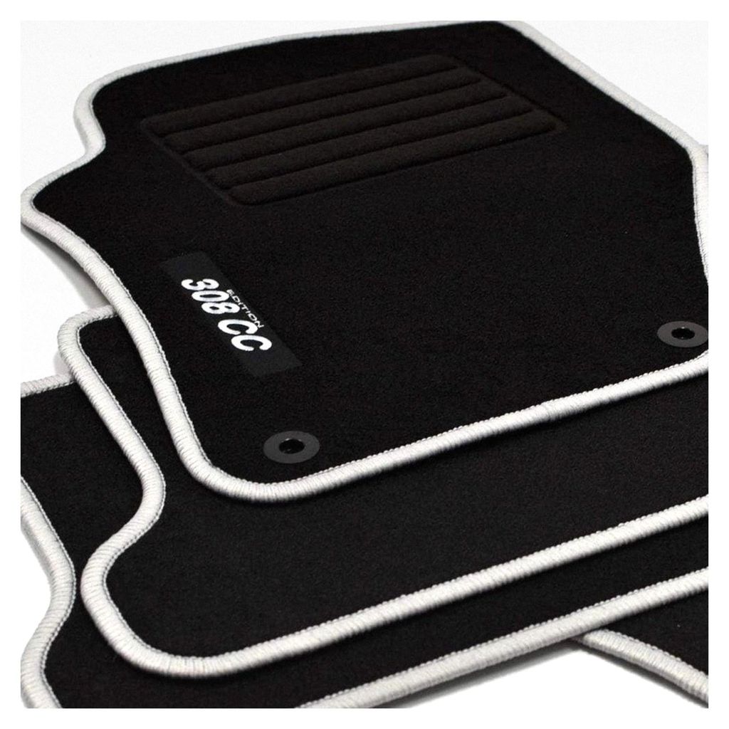 Velours Fußmatten mit Logo für Peugeot 308 CC ab Bj. 04/2009 in Silber