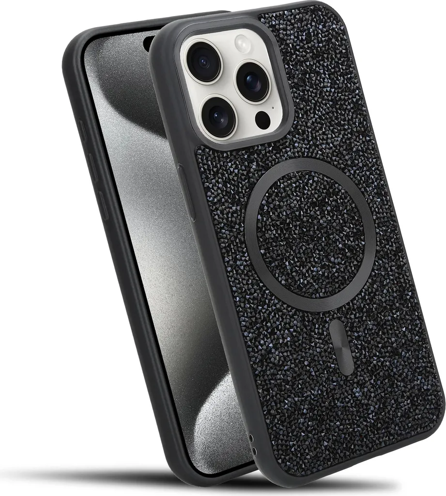 Cover MagSafe iPhone 15 Pro Max Glitter Black - Cadorabo Sparkle