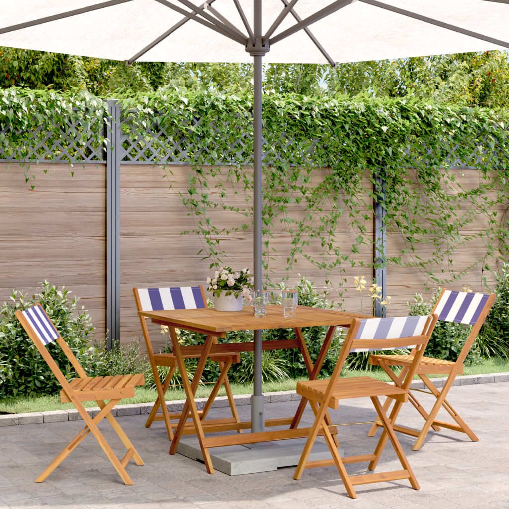 Maison Exclusive - 5-tlg. Garten-Essgruppe Stoff und Massivholz Blau und Weiß