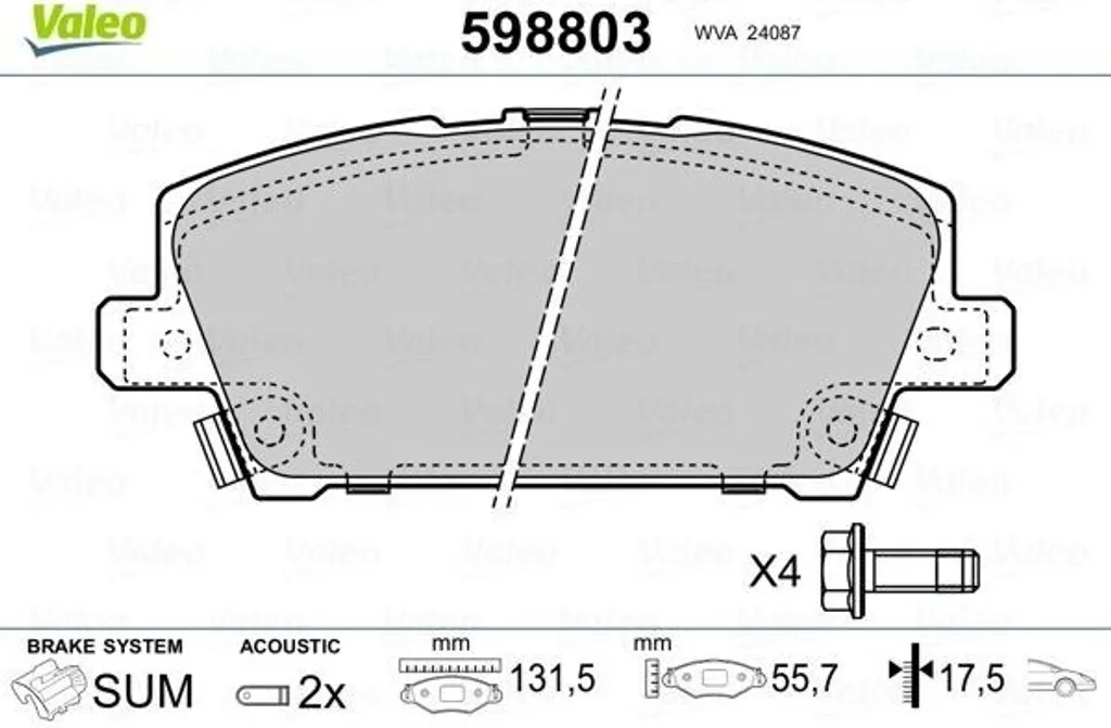 Plaquettes de frein avant silencieuses Valeo 598803 pour Civic 45022