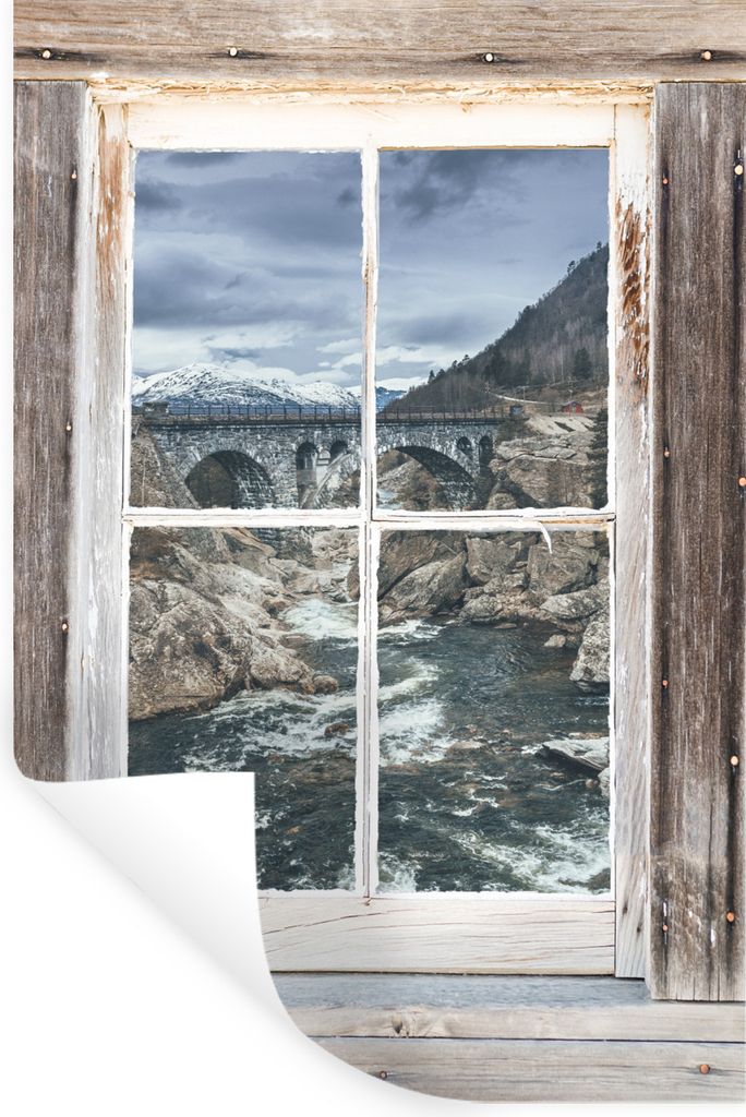 MuchoWow Wandtattoo Wandsticker Wandaufkleber Aussicht - Brücke - Wasser 60x90 cm Selbstklebend und Repositionierbar - Sticker - Dekorfolie