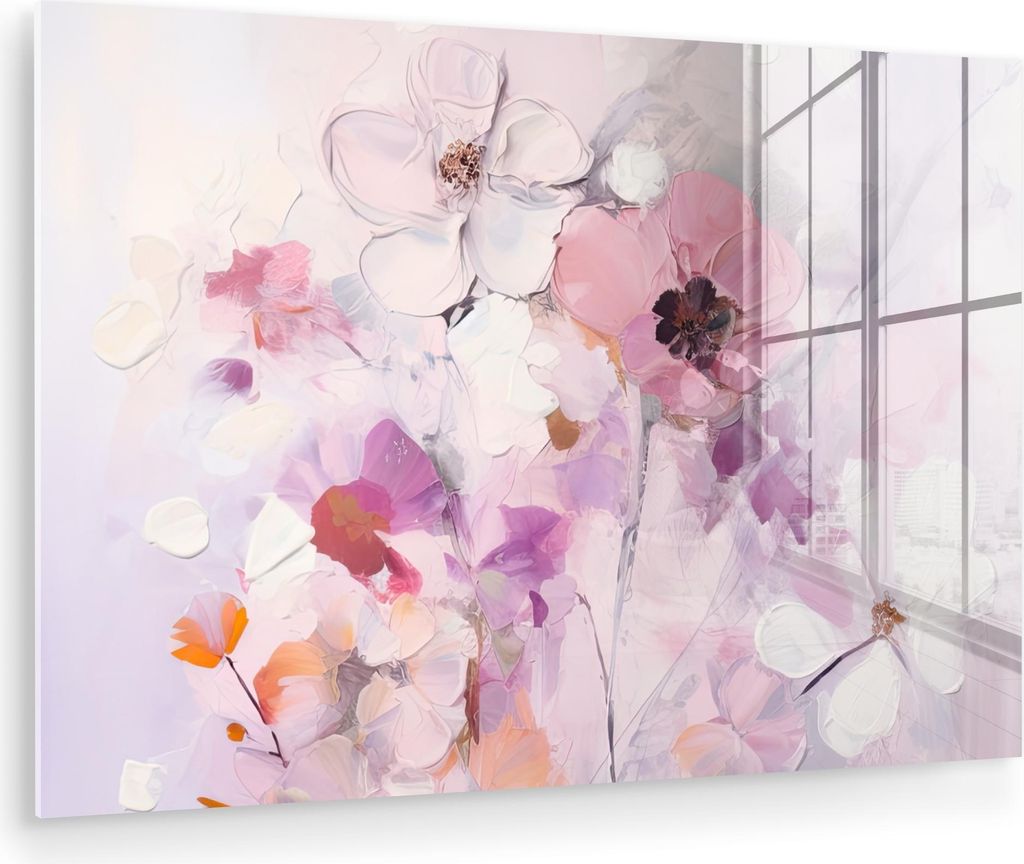 MuchoWow Glasbilder - Bilder auf Wandbild - Foto auf Glas Blumen - Flieder - Aquarell - Kunst 120x80 cm Wanddekoration aus Glas - Acrylglasbild - A...