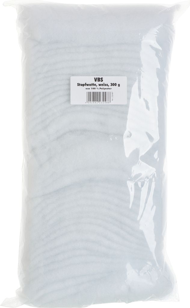 VBS Füllwatte 300 g, weiß, weich, hochflauschig, hygienisch, bis 40°C waschbar