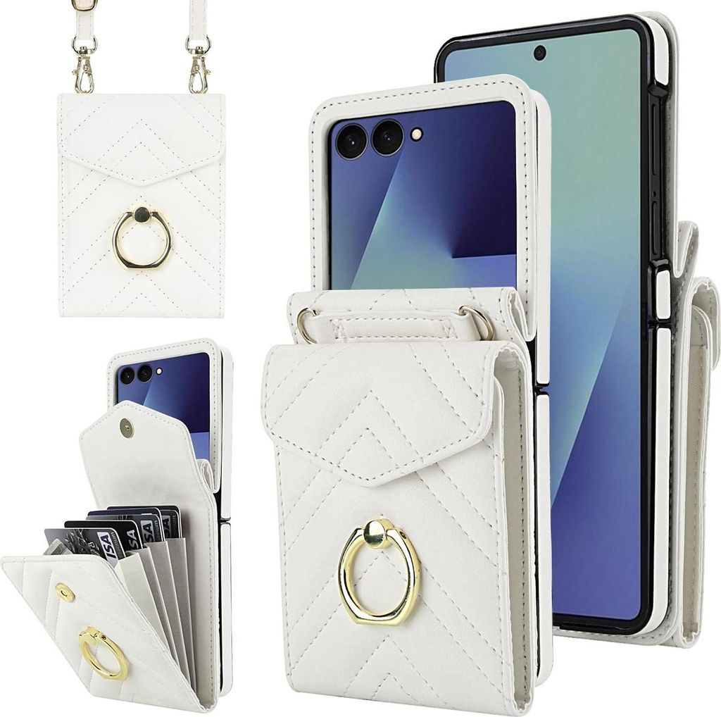 Für Samsung Galaxy Z Flip7 V Design RFID Kartenfach Ringhalter Schutz Hülle Weiß