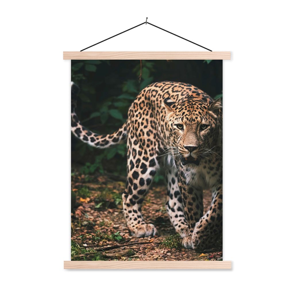 MuchoWow Textilposter Wildtiere - Leopard - Dschungel - Natur 40x53 cm mit holzfarbenen Rahmen - Schlafzimmer