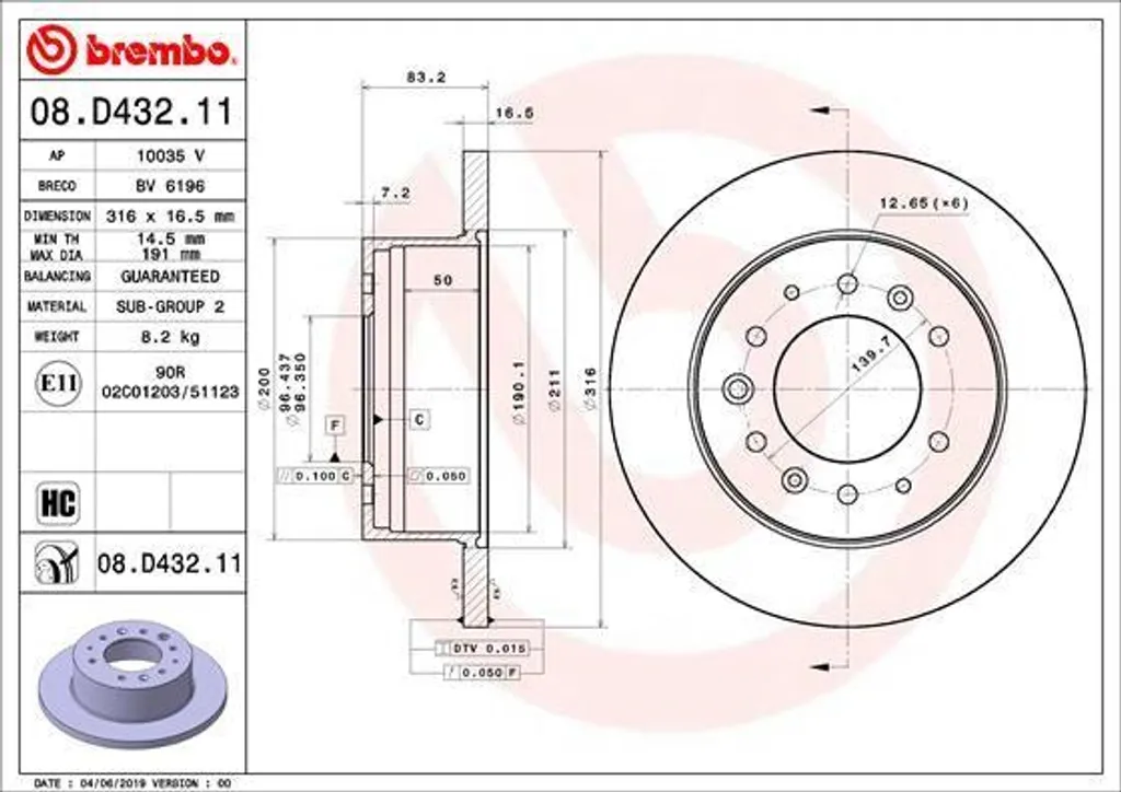 Éliminez les Vibrations : Disque de Frein Brembo 08.D432.11 pour Hyundai H350