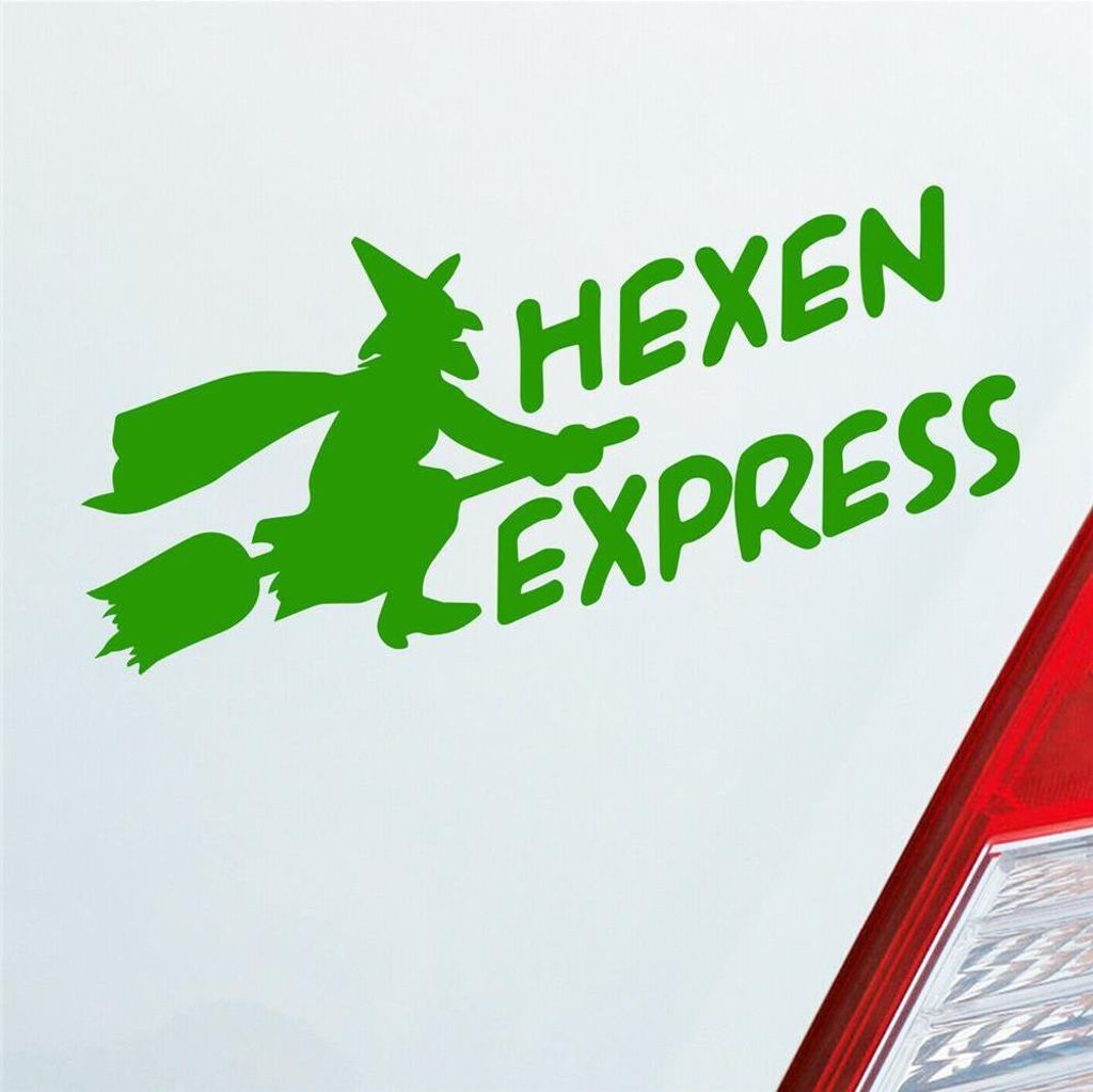 Auto Aufkleber Hexen Express Witch Besen Magic 15x7 cm Hellgrün Sticker Heckscheibenaufkleber