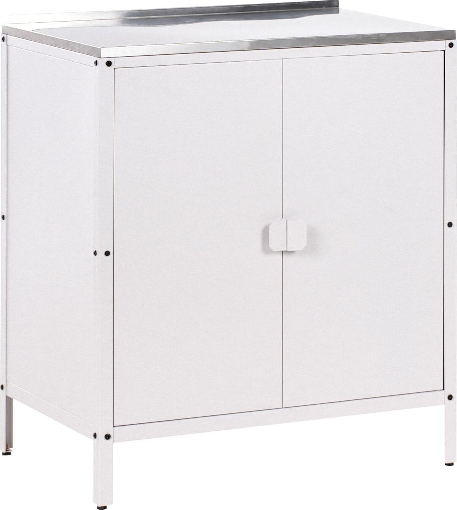 BELIANI Outdoor-Küchenschrank Weiß Stahl 80 x 50 x 90 cm mit Edelstahlplatte Modern für Garten Draußen Außenbereich Ausstattung Outdoor-Küche...