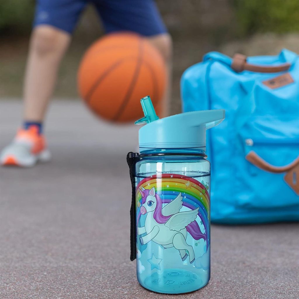Wasserflaschen mit Strohhalm für Kinder - auslaufsichere Trinkbecher für die Schule 400ml - geeignet für Jungen, Mädchen und Kleinkinder - Einh...
