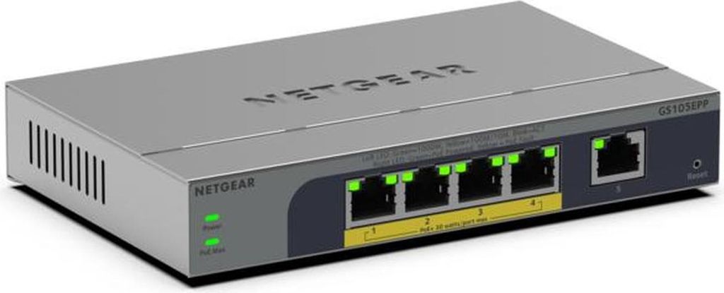 Netgear 5PT GB Plus Switch W/PoE+ GS105EPP - Switch - 1 Gbps