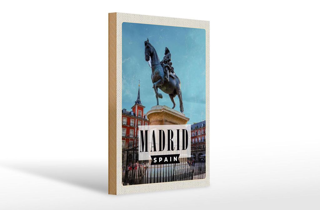Holzschild Reise 20x30cm Madrid Spanien Pferd Reiter Produktbild 