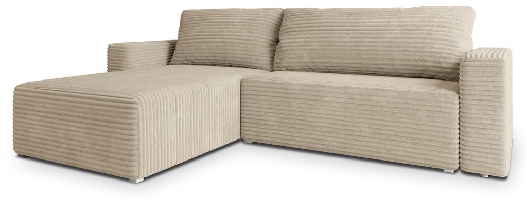 Masseno Ecksofa CALTI T mit Schlaffunktion L-Form, Sofa mit Bettkasten, Wohnzimmersofa, Couch, Soffa, Bettsofa, Couchgarnitur- Creme, TILIA 03