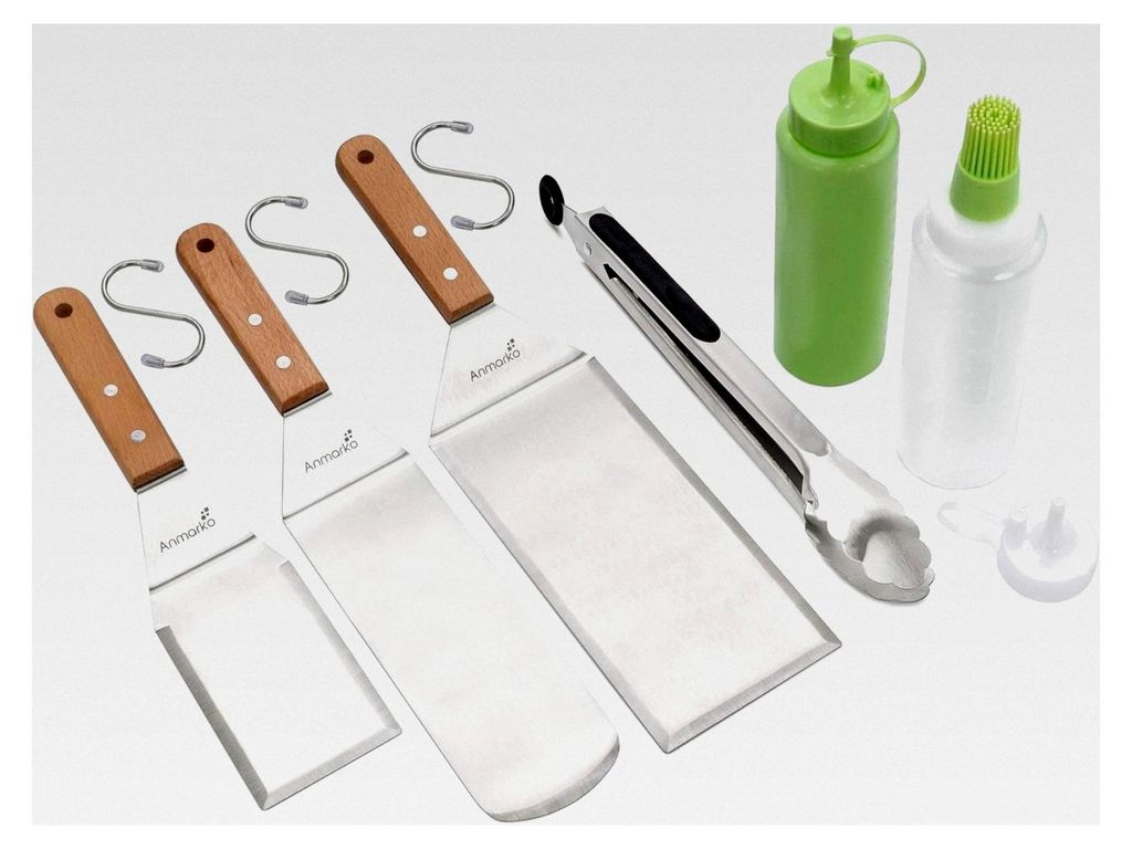 Metallspachtel-Set mit 6 Teilen – Grillzubehör – flacher Pfannenwender, Pfannkuchenwender, Hamburgerwender – Metall-Utensil, geeignet für G...