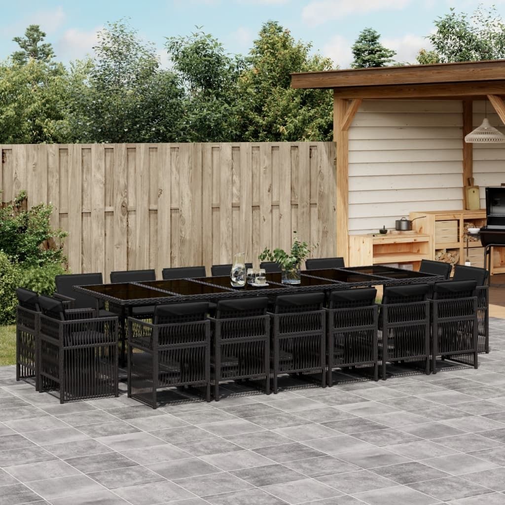Maison Exclusive - 17-tlg. Garten-Essgruppe mit Kissen Schwarz Poly Rattan