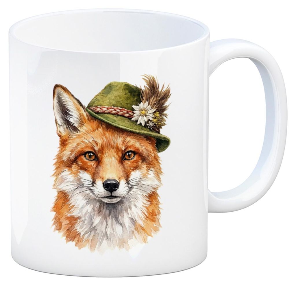 Fuchs mit alpenländischem Trachtenhut Kaffeebecher