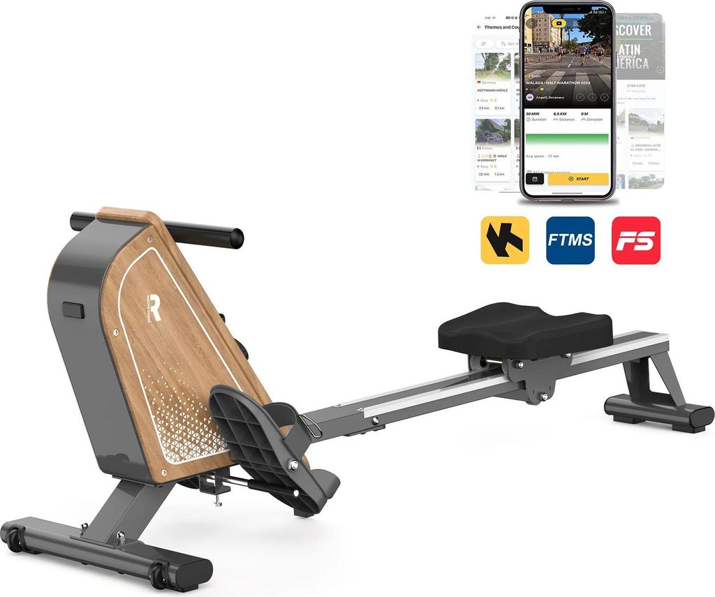 Rudergerät für Zuhause - Magnetwiderstand - 16 Widerstandsstufen - Bluetooth-Monitor - LCD-Display - Kompaktes Design