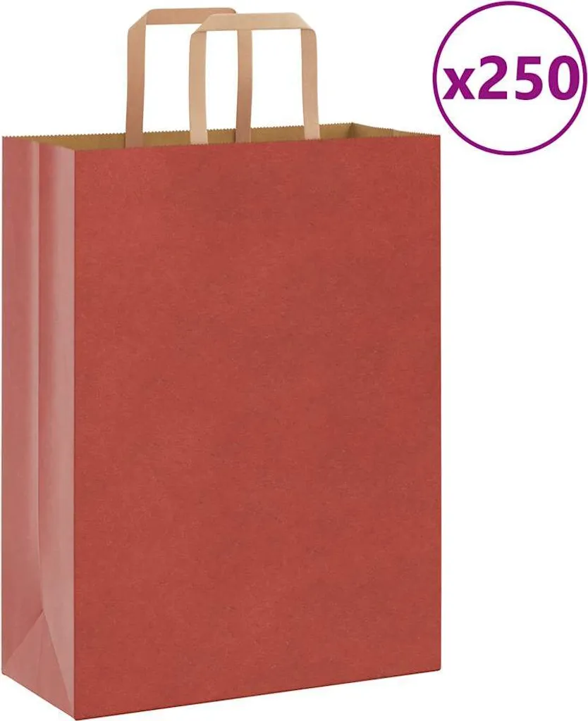 250 Shopper Carta Kraft 26x12x35 cm Manici Rossi | Packaging per Negozi