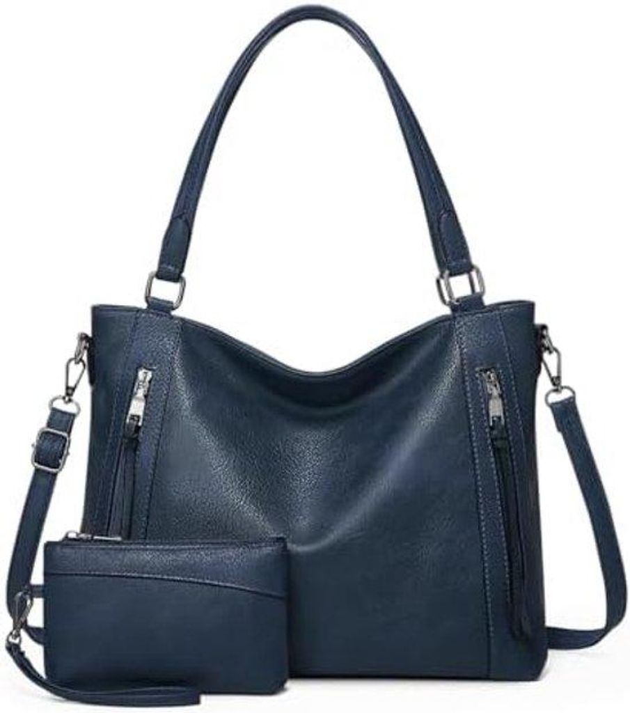 Leather Vintage Hobo Handtas Damen Set, 2er-Pack, dunkelblau