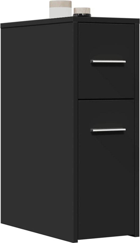 "im Angebot" Badschrank Schmal mit Rollen Schwarz Holzwerkstoff - Kommoden CC24097