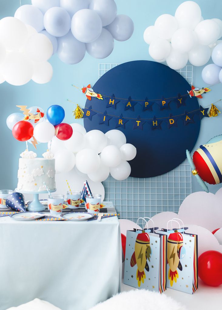 Flugzeug-Party-Deko-Set – Banner, Girlande, Ballons, Cupcake-Topper Für Up-Up-&-Away-Party