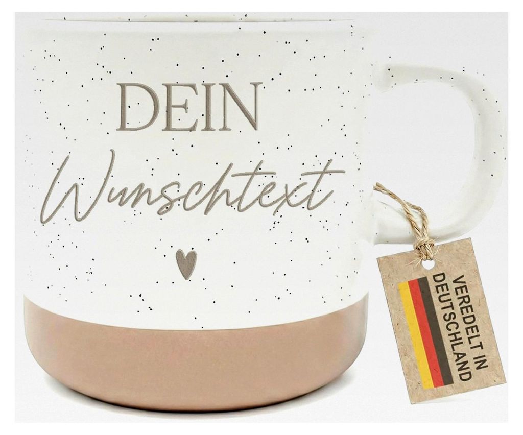 Personalisierte Steingut Tasse mit Textgravur, Kaffeebecher selbst gestalten, Geschenk, Teetasse, Kaffeetasse 360 ml