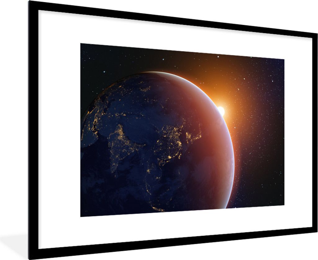 MuchoWow Gerahmtes Poster Sonnenaufgang über der Erde 90x60 cm - Poster mit Schwarzem Bilderrahmen Wandposter Rahmen Foto Bilder - Wanddekoratio...