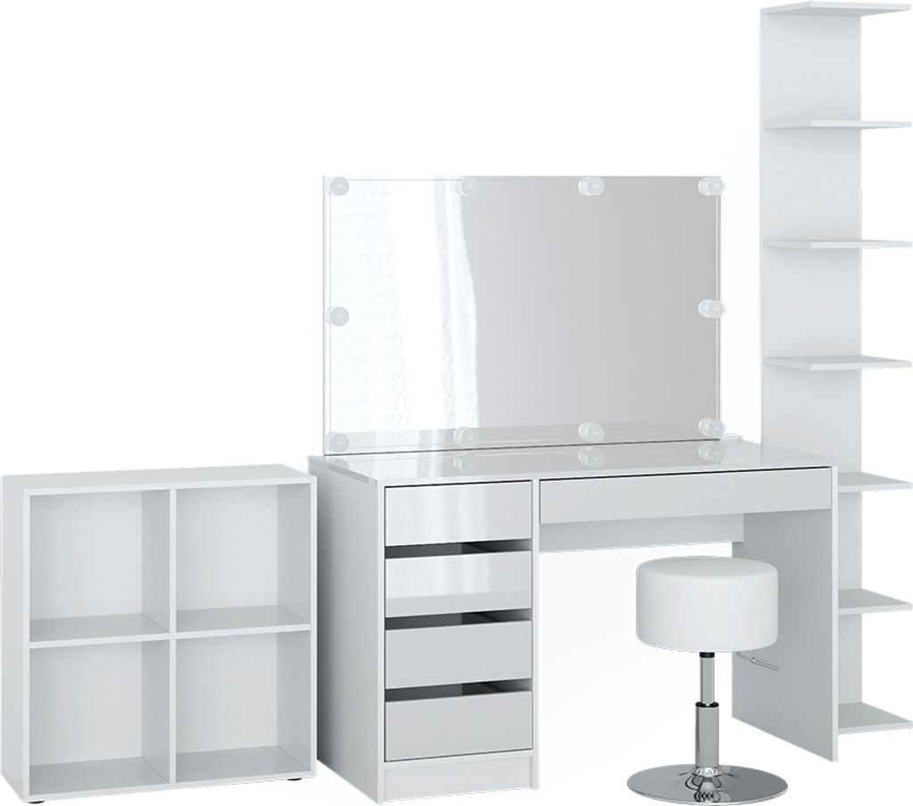 Tavolino da toilette Vicco Sherry Bianco con specchio, Immagine del prodotto 