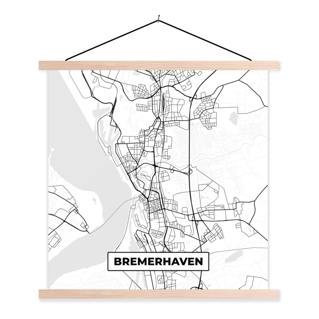 MuchoWow Textilposter Karte - Bremerhaven - Karte - Stadtplan 60x60 cm mit holzfarbenen Rahmen - Wanddekoration