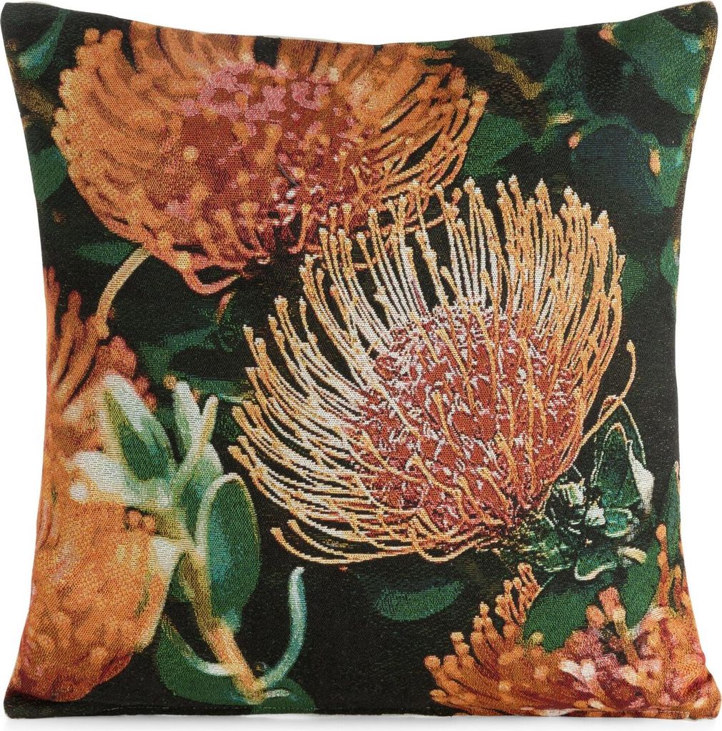 EUROFIRANY | Kissenbezug - 45 x 45 cm - Kissenhülle in Schwarz mit Blumen - Gobelin