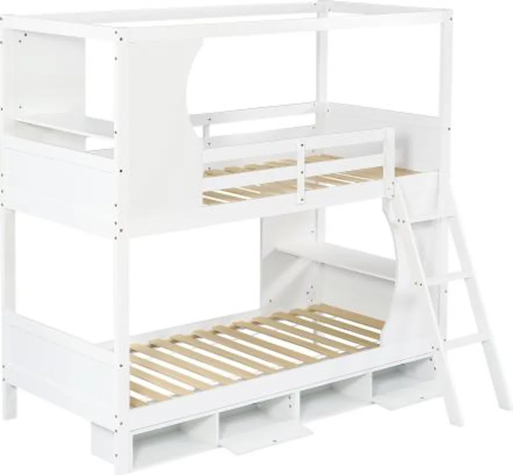 Lit superposé blanc pour optimiser une petite chambre avec bureau