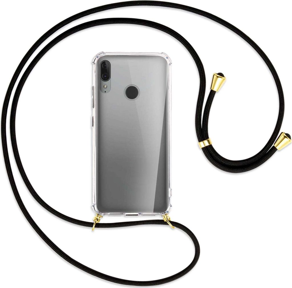 Handykette Backcover-Schutzhülle mit Band (Metall goldfarben) für Motorola Moto E6 Plus - schwarz