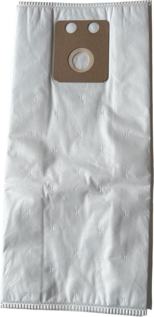 A white vacuum cleaner bag with a brown cardboard attachment.