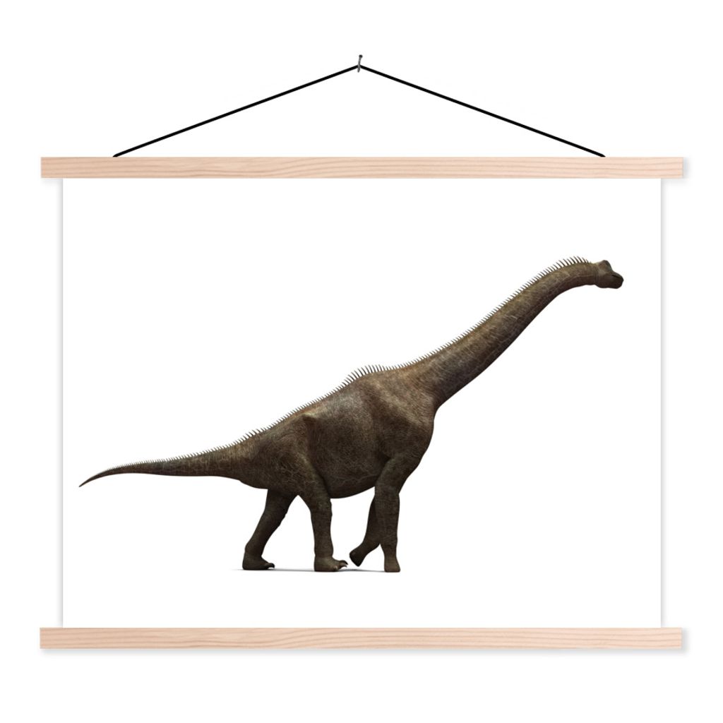MuchoWow Textilposter Dinosaurier - Weiß - Groß 60x45 cm mit holzfarbenen Rahmen - Bild