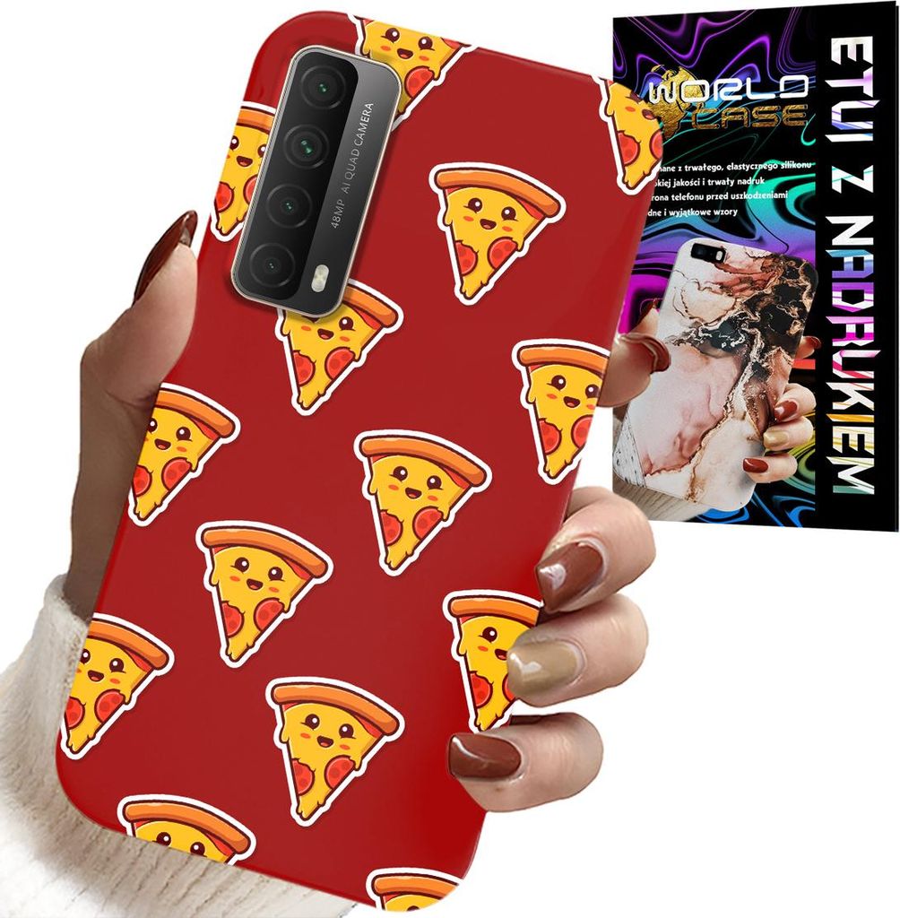 Hülle Für Huawei P Smart 2021 - Design Mit Fröhlicher Pizza Auf Rotem Hintergrund