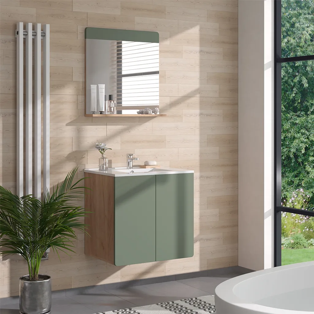 Meuble sous vasque Izan Vicco bicolore Vert et Chêne pour salle de bain chic - 3