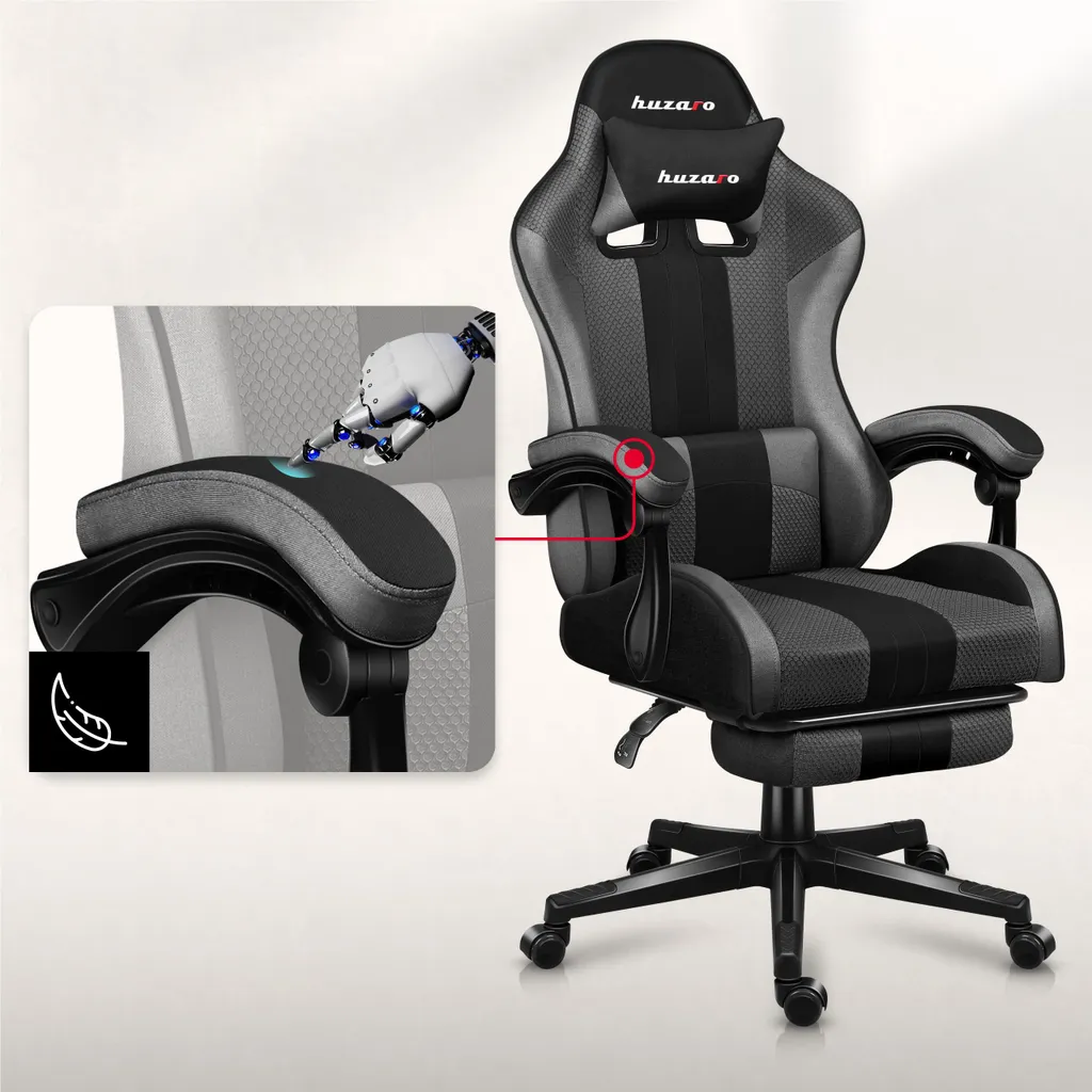 Siège Gaming Confortable Huzaro Force 4.7 Gris pour Longues Sessions - 6