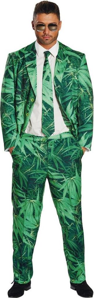 Hanf Anzug Gras Blatt Cannabis Motiv Dress Grün Karneval Fasching Herren Kostüm 54