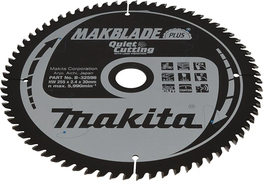 Lame de scie Makita 255mm 72 dents pour coupes nettes et sans éclats