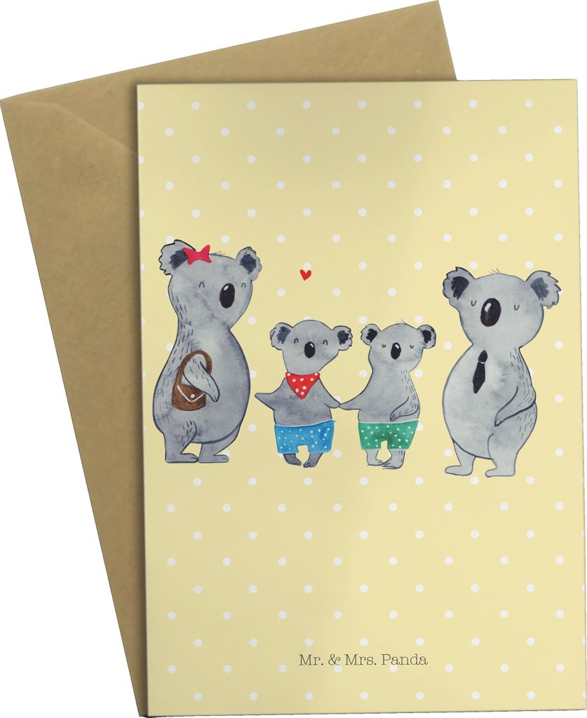 Mr. & Mrs. Panda babykarte Koala Familie zwei - Gelb Pastell - Geschenk, Zusammen, osterkarten, Muttertag, dankeskarten, Familienzeit, glückwunsch...