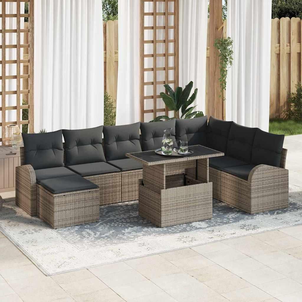 Maison Exclusive - Garten-Sofa-Set mit Speicher 9 pcs Grau Poly Rattan