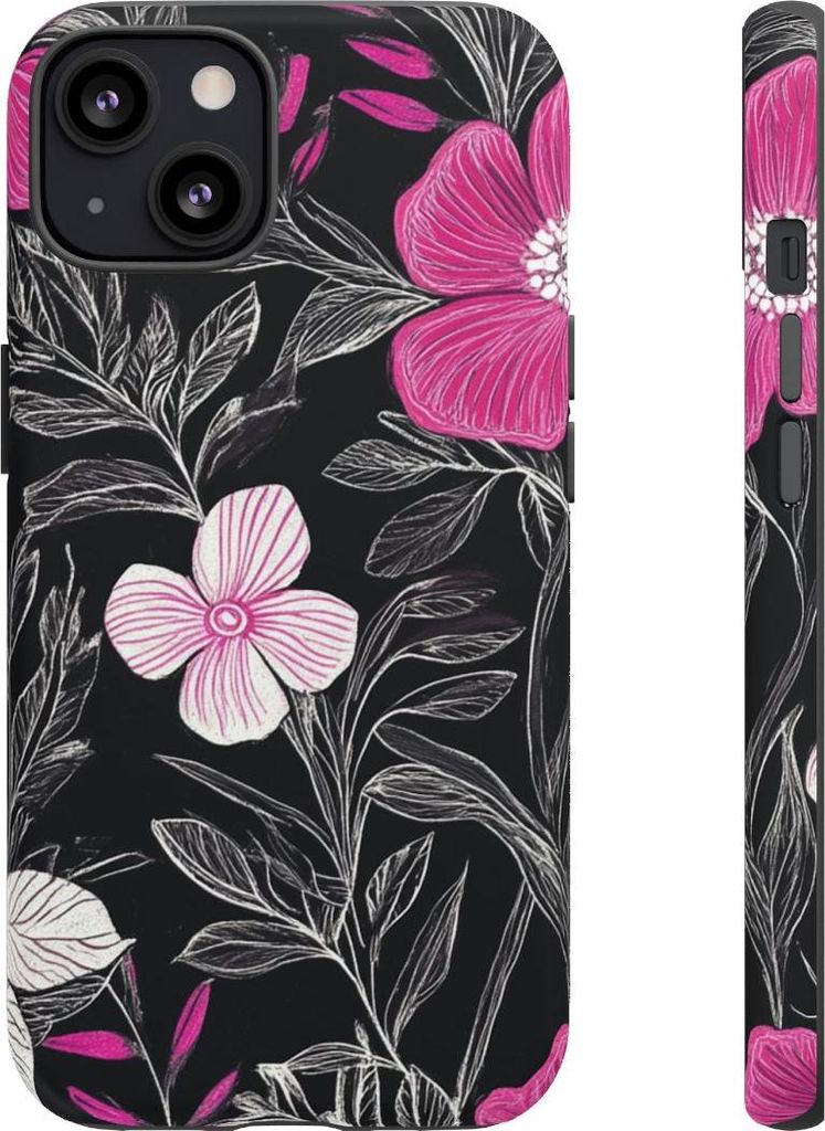 Elegantes Blumenmuster in Pink und Weiß – Hülle Kompatibel mit iPhone 13