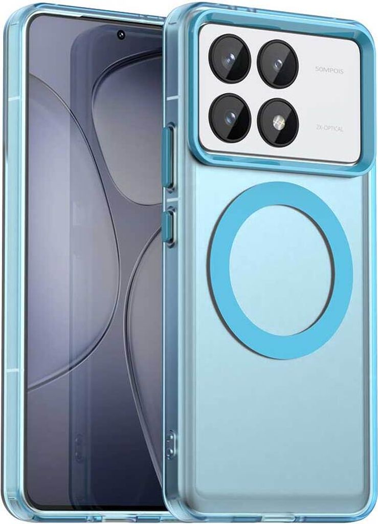 Magnetisch Hülle für Xiaomi Poco F6 Pro, Schlank Durchscheinend Matt Stoßfest Handyhülle Blau